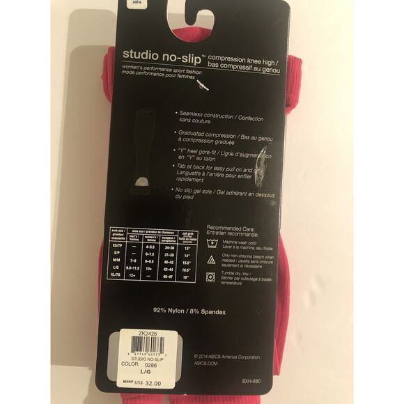 2 ASICS Womens Performance Compression Knee High Toeless No Slip Lg Socks Pink - Picture 7 of 9